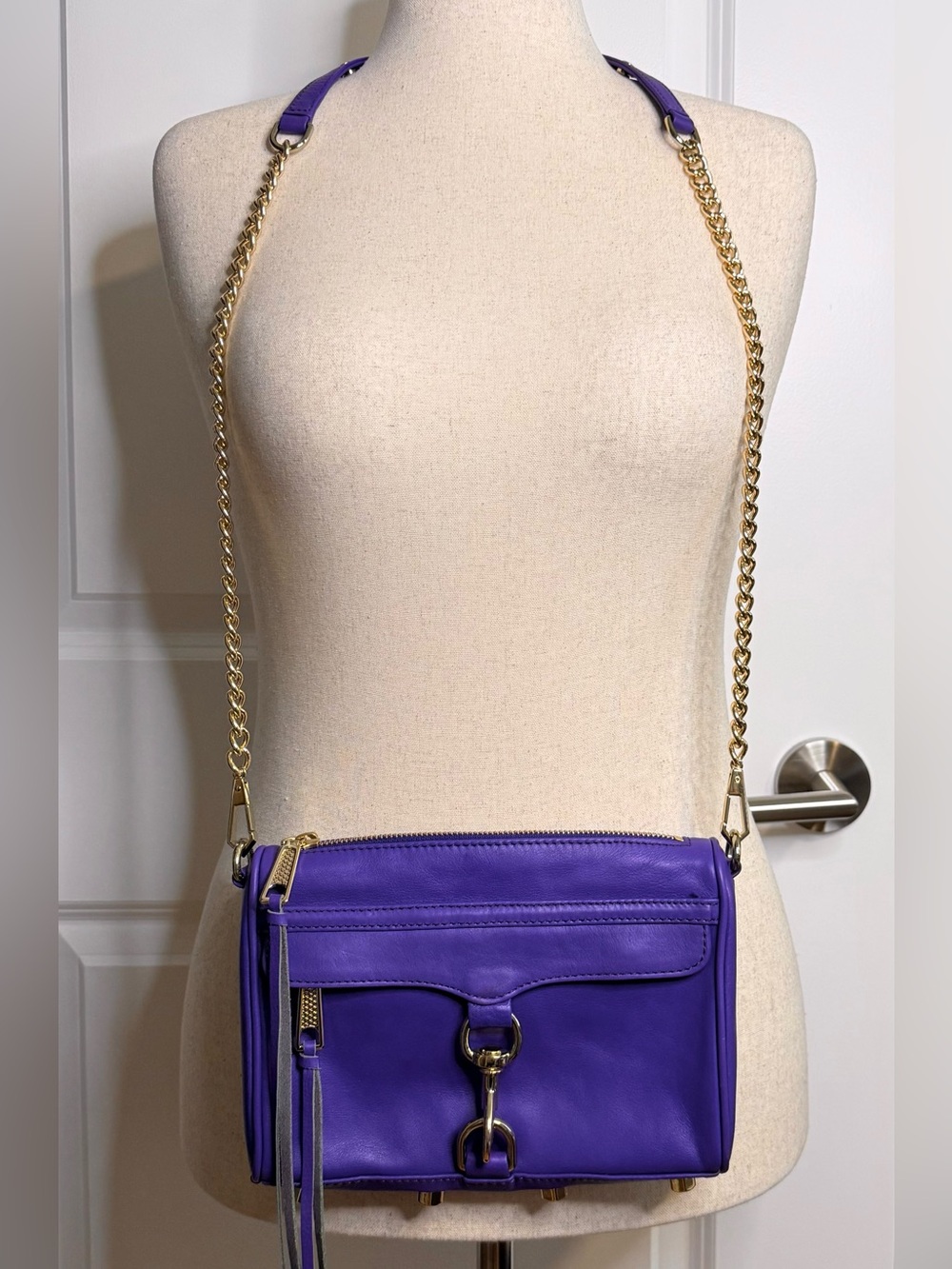 Rebecca Minkoff | Mini MAC Crossbody Leather Bag Hyper Purple Gold Chain Strap